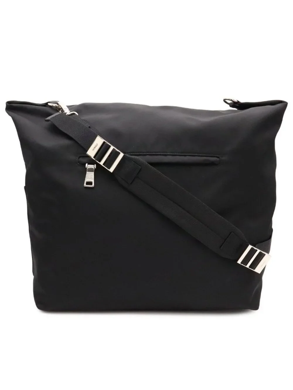 Prada Rubber Logo Shoulder Bag Nylon Leather Nero Black Silver